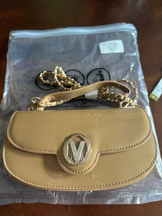 Valentino Orlandi Tan Patent Mini Shoulder Bag with Gold Chain - Picture 7 of 8